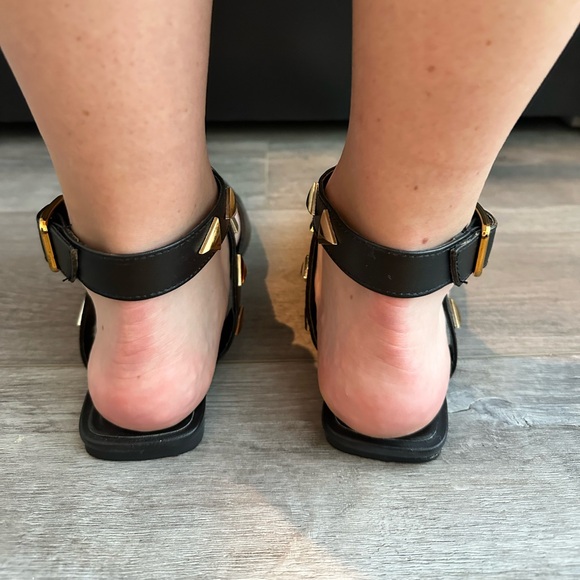 Zara pointed toe black flats with ankle wrap with gold studs. Size 38. - Picture 3 of 4